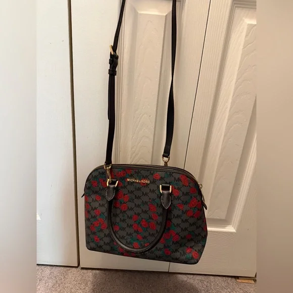 Michael Kors Black and Red Rose Satchel - Picture 5 of 5